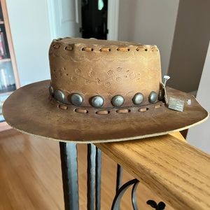 Vintage Real Suede Leather Caramel Tan Brim Hat